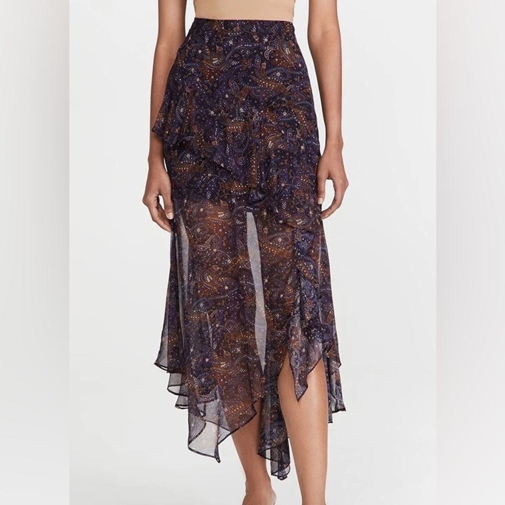 Veronica Beard Eleonora Asymmetrical Paisley Silk Skirt - Navy, Purple and Brown